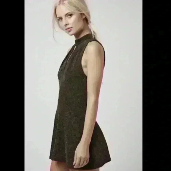 Topshop Black Gold Glitter Front Keyhole Sleeveless One Piece Romper Size 4 - Picture 1 of 8